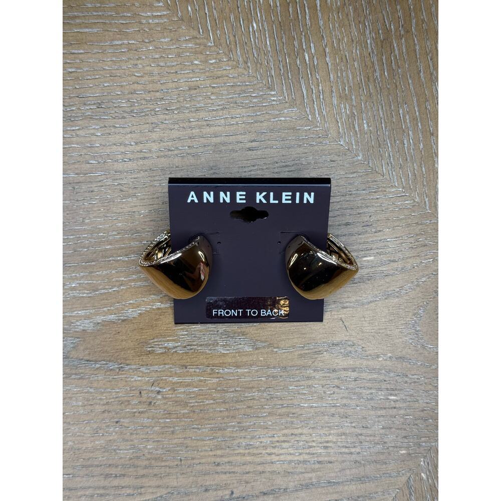 Anne Klein Gold Tone Front Back Earrings Wide Dome Statement Studs Textured Edge